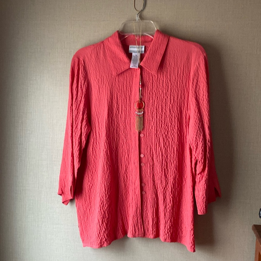 Coral blouse and necklace